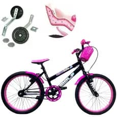 Bicicleta Infantil Aro 20 Feminina + Cesta + rodinhas + Cadeira de boneca