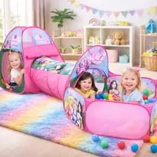 Toca Barraca Infantil 3 Em 1 Princesas - Toca, tunel E Cercado Rosa