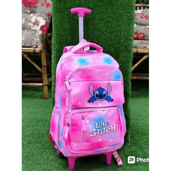 Mochila  infantil e juvenil Feminina com Rodinha Stitch Estampado Escolar de Nylon Impermeavel Infantil stich