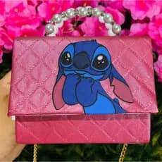 Bolsa Stitch / bolsa infantil brilhosa de menina com corrente / pink barbi moda 2024