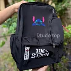 Mochila stitch juvenil infantil escolar facultade femenina costa grande com estojo nylon barato