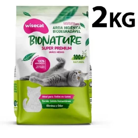 Areia Higiênica para Gato de mandioca 2 kg Wisecat biodegradável Areia de Gato Sustentável