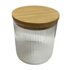 Pote de Vidro Borossilicato Listrado com Tampa de Bambu 700ml