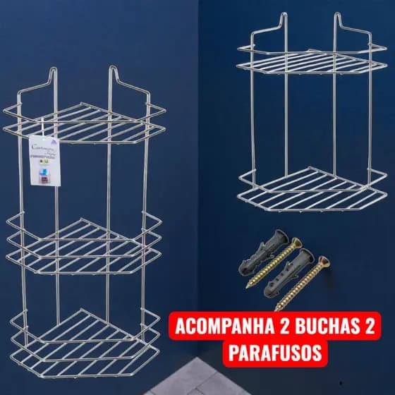 Porta Shampoo Cantoneira Cromada Dupla/Tripla de Parede – Suporte Organizador para Banheiro
