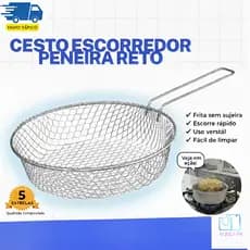 Cesto Escorredor Peneira Reto em Arame Profissional Ideal Para Fritadeira Cozinha Bar e Restaurante