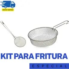 Kit Cesto Escorredor De Fritura Escumadeira Frigideira Fritadeira Bar Cozinha Restaurante Lanchonete