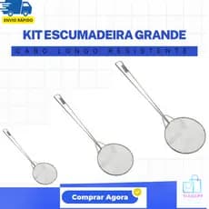 Kit Escumadeira Cabo Longo Resistente Fritura Pastel Salgado Cozinha Bar Cozinha Restaurante