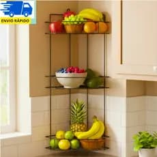 Fruteira Cantoneira de Chão Tripla Organizador Multiuso Aramado Cozinha Cesto Suporte de Canto Forte