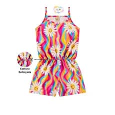 Macaquinho Infantil Juvenil Menina Crepe Estampa Margaridas Verão
