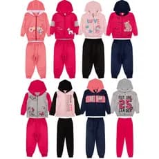 Kit 6 Peças Infantil Moletom Menina Juvenil Inverno Zíper Tamanho 1 ao 14 - 3 Casacos + 3 Calças Roupa Infantil