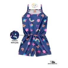 Macaquinho Infantil Juvenil Menina Crepe Estampa Ursos e Flores Verão