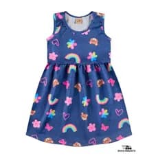 Vestido Crepe Estampa Ursos e Flores Infantil Juvenil Menina Verão