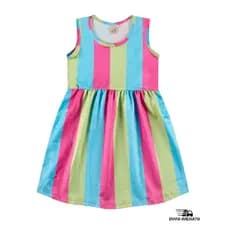 Vestido Infantil Juvenil Menina Verão Crepe Estampa Listrada Colorida
