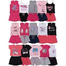 Kit 10 Peças Infantil Menina 5 Conjuntos Verão Feminino Tamanho 1 ao 14 - 5 Camisetas ou Regatas e 5 Shorts