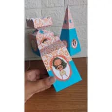 Kit Moana Cute Caixa Milk, Meia Bala e Cone Pirâmide Modelo Exclusivo Pegue e Monte Festa Fácil