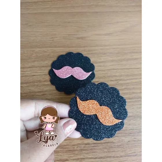 Aplique EVA tipo Mundo Bita Bigode Laranja com Escalope Offset Branco para caixinhas e lembrancinhas