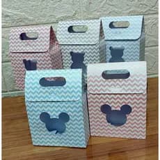 Mini Sacolinhas Perolado Chá Revelação Mickey e Ursinho para Lembrancinha, Suspiro, Doces, Chocolate