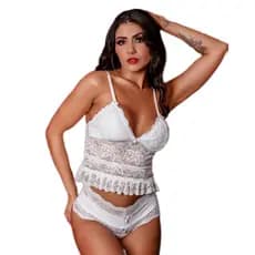 baby Doll Renda Branca da Universo feminino short e cropped confortável e sensual noites e dias