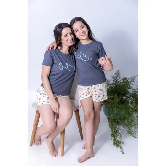 Pijama Família Que Brilha No Escuro Família Smile Com Bolso Adulto e Infantil de 2 anos ao GG