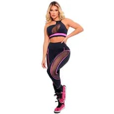 Conjunto Academia Shine Fitness Top E Legging Veste P Ao G