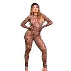 Macacão Feminino Oncinha Universo Feminino Onça Animal Print