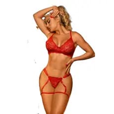 Conjunto de Renda Sem Bojo com Aro inteiro e Ligas embutidas