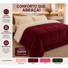Coberdrom Queen Dupla Face Soft Sherpa Carneiro 2,30x2,50 Edredom Grosso Quentinho Macio Coberta Casal Queen Inverno Pre