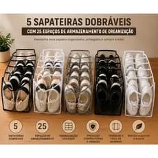 Sapateira Organizadora Dobrável Transparente Kit 5 Unidades 25 Espaços