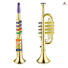 Conjunto De 2 Instrumentos Musicais Trompete E Saxofone Clarinete Portátil Com Chaves Coloridas Kit De Peças De Brinquedos Educacionais Para A Escola Doméstica kgabbe678g.br