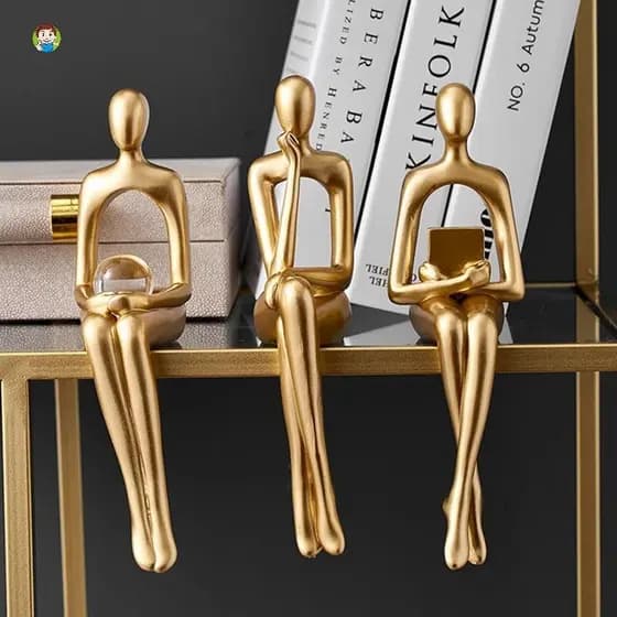 Estátua Abstracta Figura Escultura Pequenos Ornamentos Resina Home Gold Abstracto Escritório Decoração