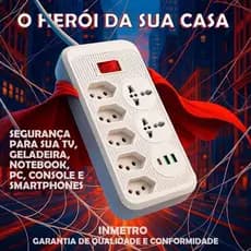 Filtro De Linha Com Dps Usb 6 Tomadas 7 Bivolt 10 Amperes 10a Extensao Eletrica Universal Fusível