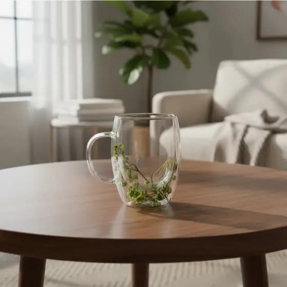 Caneca e Xicara Parede Dupla Vidro Copo Decoração De Flores Secas Caneca Decorativa Não Esquenta A Mao Pratica E Moderna