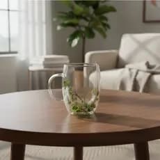 Caneca e Xicara Parede Dupla Vidro Copo Decoração De Flores Secas Caneca Decorativa Não Esquenta A Mao Pratica E Moderna