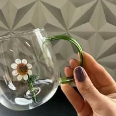 Caneca de Vidro Borossilicato Margarida Exclusiva 400ml Ideal Para Café e Chá Resistente