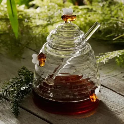 Meleira Abelhinha em Vidro Borossilicato 400ml Porta mel Luxo Minimalista Mesa Posta Premium