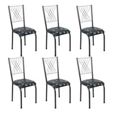 Kit Jogo Conjunto Com 6 Cadeiras Banqueta De Jantar Império Tubular Preta