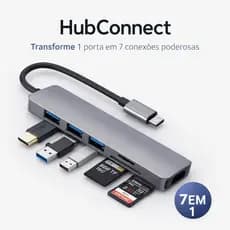 Hub USB C 7 em 1 HubConnect Adaptador USB-C HDMI 4K USB 3.0 Leitor SD TF para Notebook PC MacBook