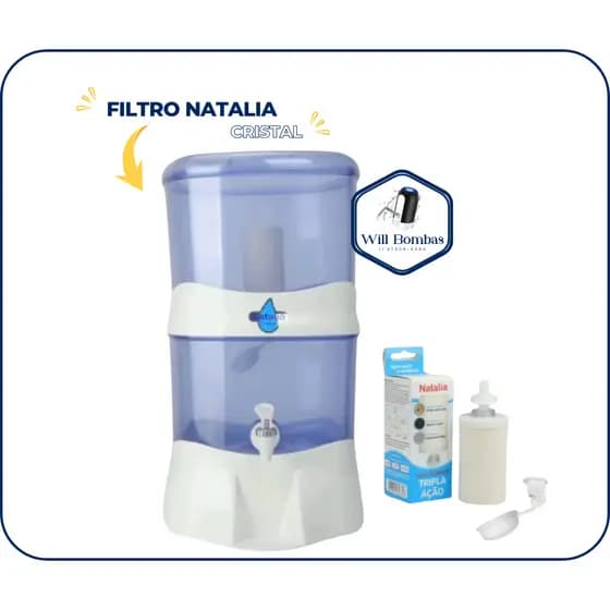 Filtro de Água Natalia Cristal 14L – Tripla Filtragem com Prata Coloidal + Boia Antitransbordo