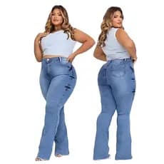 Original Calça Jeans Flare Cor Clar Plus Size Feminina Com Elastano Cintura Alta Levanta Bumbum