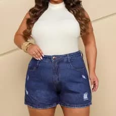 Shorts Plus Size Feminino Jeans Cintura Alta 100% Algodão Short Levanta e Empina Bumbum
