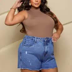 Shorts Plus Size Feminino Jeans Cintura Alta 100% Algodão Short Levanta e Empina Bumbum