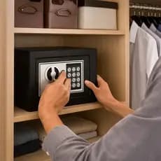 cofre digital eletrônico segurança senha teclado chave preta resistente compacto casa escritório