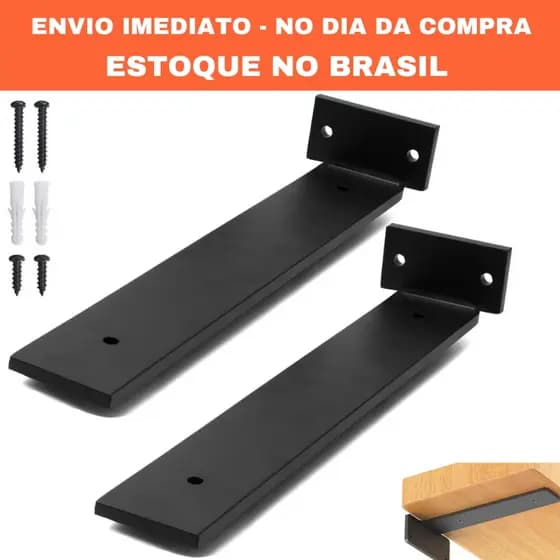 Kit Mão Francesa 40cm Preta Cantoneira Invisível Suporte Invertida Aço Cantoneira RIO DESIGN99 400mm