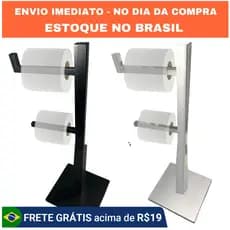 Suporte De Papel Higiênico Duplo Preto Chão Aço Inox RIO DESIGN99