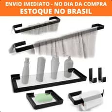 Kit De Acessorios Para Banheiro Quadrado Preto Fosco Peças RIO DESIGN99