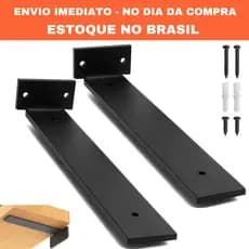 Kit Mão Francesa 35cm Preta Cantoneira Invisível Suporte Invertida Aço Cantoneira RIO DESIGN99 350mm