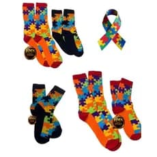 Meia TEA Estampada Quebra Cabeça Símbolo do Autismo Cano Alto – Conforto, Estilo e Inclusão | Adulto | Infantil Colorida