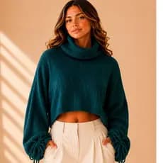 BLUSA FEMININA TRICÔ GOLA ALTA MANGA BUFANTE INVERNO ELEGANTE SUÉTER FEMININO