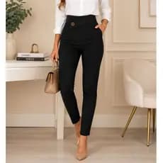 Calça Alfaiataria Feminina Cintura Alta Social Elegante Reta Confortável Trabalho