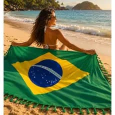 Canga de Praia Bandeira do Brasil Grande Saída de Praia Multiuso Toalha Verão Moda Praia Tendência
